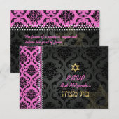 PixDezines uAwg Pink Vendome Damask, Bat Mitzvah RSVP Karte (Vorne/Hinten)