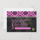 PixDezines uAwg Pink Vendome Damask, Bat Mitzvah RSVP Karte (Rückseite)