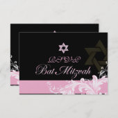 PixDezines uAwg pink Wirbel/Bat Mitzvah Einladung (Vorne/Hinten)