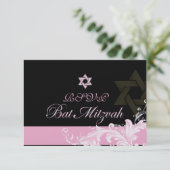 PixDezines uAwg pink Wirbel/Bat Mitzvah Einladung (Stehend Vorderseite)