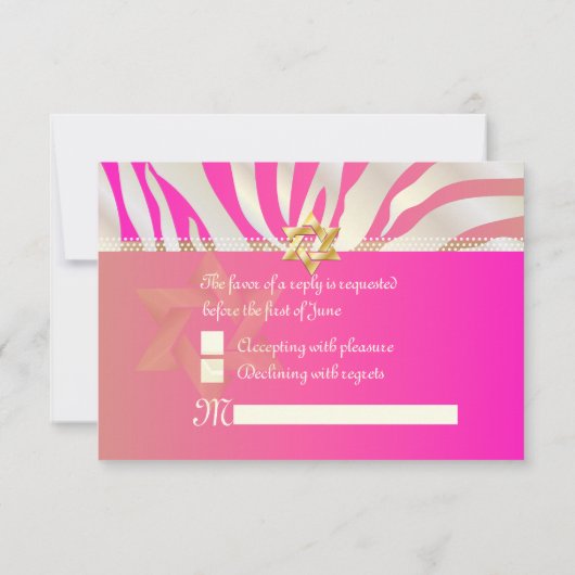 PixDezines uAwg Pink Zebra, Bat Mitzvah/DIY RSVP Karte (Rückseite)