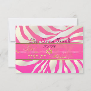 PixDezines uAwg Pink Zebra, Bat Mitzvah/DIY RSVP Karte