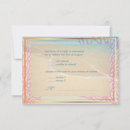 PixDezines uAwg pinkfarbene Koralle+Seesterne, Par RSVP Karte (Rückseite)