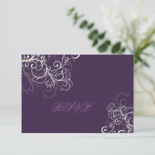 PixDezines uAwg plum+Perl-Wirbel RSVP Karte (Stehend Vorderseite)