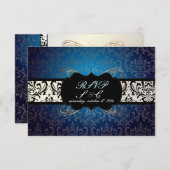 PixDezines uAwg Rossi Damask, Mitternachtsblau RSVP Karte (Vorne/Hinten)