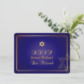 PixDezines uAwg Star, Bar Mitzvah/Marineblau+gold Einladung (Stehend Vorderseite)