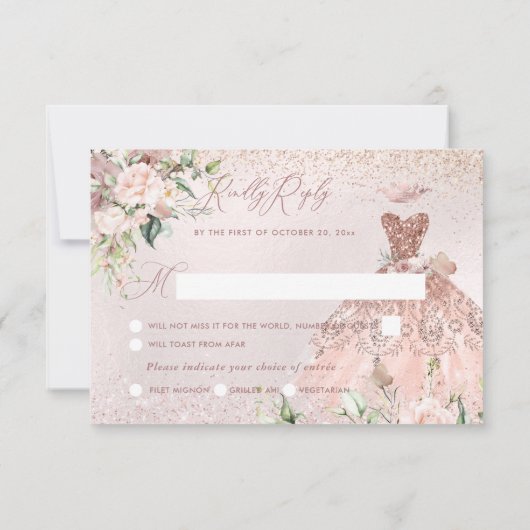 PixDezines UAWG Sweet 16 Dusty Rose Gown Einladung (Rückseite)