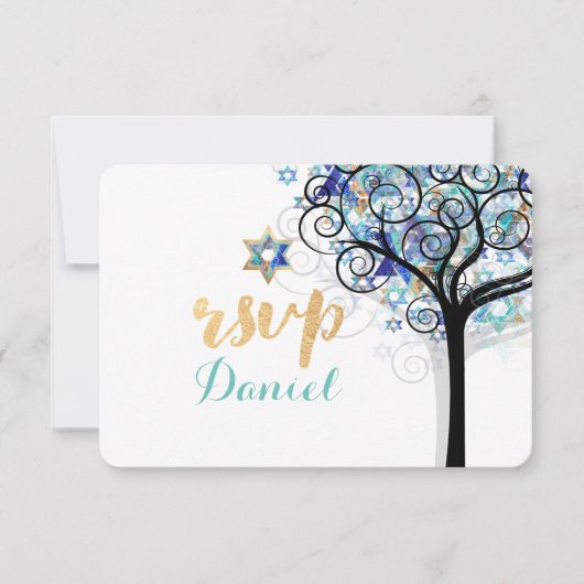 PixDezines uAwg tree Bat Mitzvah RSVP Karte (Vorderseite)