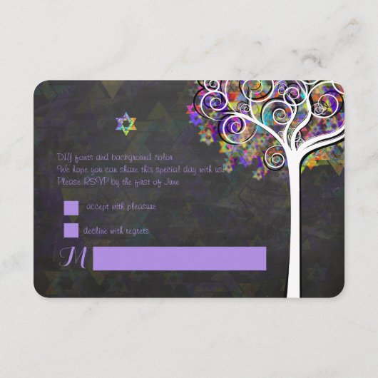 PixDezines uAwg tree Bat Mitzvah RSVP Karte (Rückseite)