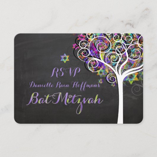 PixDezines uAwg tree Bat Mitzvah RSVP Karte (Vorderseite)