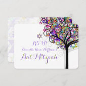 PixDezines UAWG TREE DES LEBENS BAT MITZVAH/LILA RSVP Karte (Vorne/Hinten)