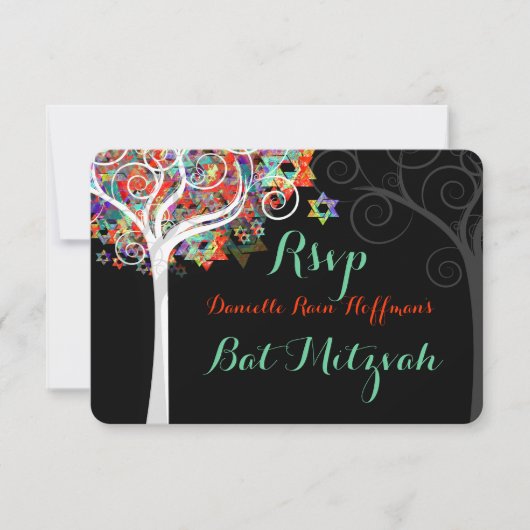 PixDezines uAwg tree of life Bat Mitzvah/Bar RSVP Karte (Vorderseite)