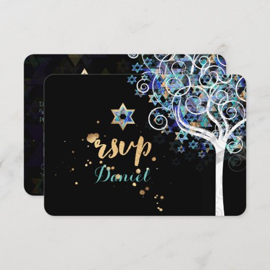PixDezines UAwg Tree of Life Bat Mitzvah RSVP Karte (Vorne/Hinten)