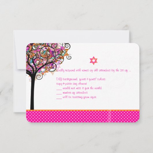 PixDezines UAWG Tree of Life Bat Mitzvah RSVP Karte (Rückseite)