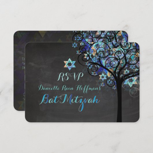 PixDezines UAWG Tree of Life Mitzvah/Chalkboard RSVP Karte (Vorne/Hinten)