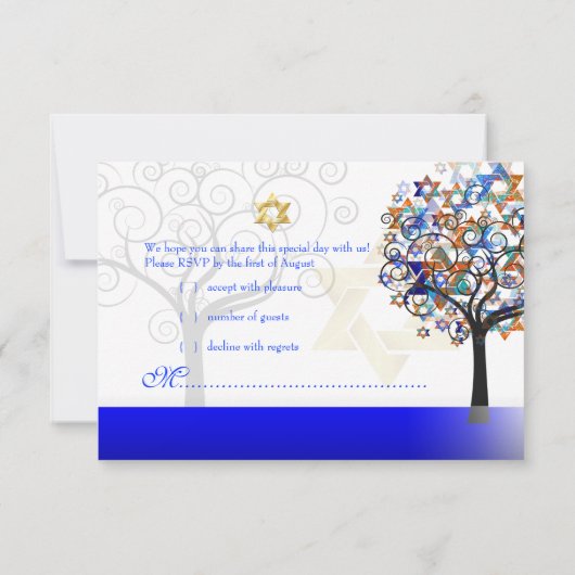 PixDezines UAwg Tree of Life Mitzvah/Champagne RSVP Karte (Rückseite)