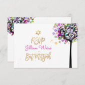 PixDezines UAWG Tree of Life Music Bat Mitzvah ✡ Einladung (Vorne/Hinten)