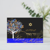 PixDezines uAwg tree+stars, Bar Mitzvah RSVP Karte (Stehend Vorderseite)