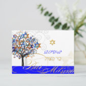 PixDezines uAwg tree+stars, Bar Mitzvah RSVP Karte (Stehend Vorderseite)
