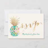 PixDezines UAWG Turquoise Ananas/Gold Script RSVP Karte (Vorderseite)