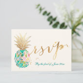 PixDezines UAWG Turquoise Ananas/Gold Script RSVP Karte (Stehend Vorderseite)