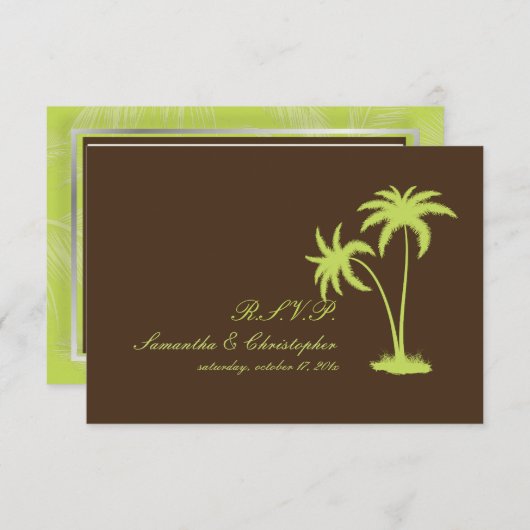 PixDezines uAwg Twin Palms, Schokolade+Kiwi RSVP Karte (Vorne/Hinten)
