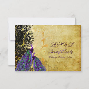 PixDezines uAwg Vintage Pfau+filigrane Wirbel RSVP Karte