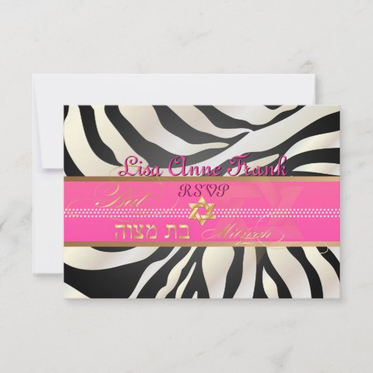 PixDezines uAwg Zebra, Bat Mitzvah/DIY farbschwarz RSVP Karte (Vorderseite)