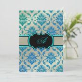 PixDezines Vendome Damask / Peacock Blue Einladung (Stehend Vorderseite)