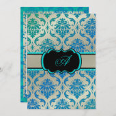 PixDezines Vendome Damask / Peacock Blue Einladung (Vorne/Hinten)