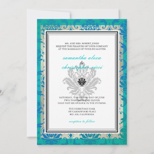 PixDezines Vendome Damask / Peak Blue Einladung (Rückseite)