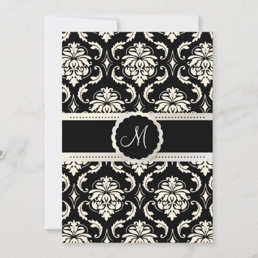 PixDezines Vendome Damask / Schwarz + Weiß 12x18 Einladung (Vorderseite)