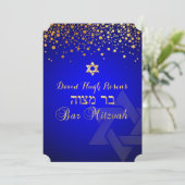 PixDezines verblasste Gold/Bar Mitzvah/Königsblau Einladung (Stehend Vorderseite)