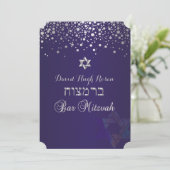 PixDezines verblasste Silber/Bar Mitzvah/lila Einladung (Stehend Vorderseite)