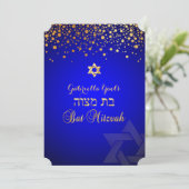 PixDezines verblüffte Gold/Bat Mitzvah/königsblau Einladung (Stehend Vorderseite)