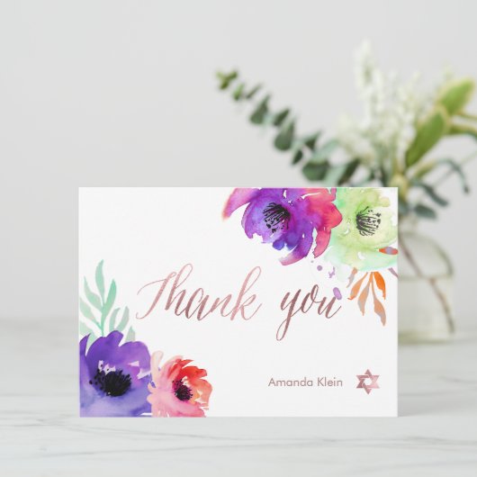 PixDezines Vielen Dank/Floral/Wasserfarbe/Rose Dankeskarte (Stehend Vorderseite)