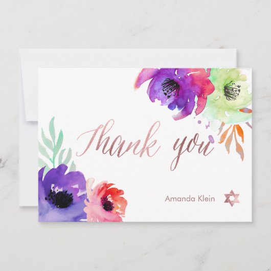 PixDezines Vielen Dank/Floral/Wasserfarbe/Rose Dankeskarte (Vorderseite)