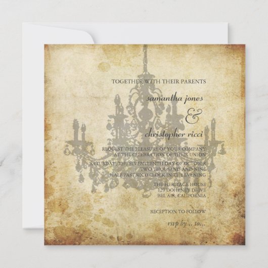 PixDezines VINTAG CHANDELIER / IMITAT PARCHMENT Einladung (Rückseite)