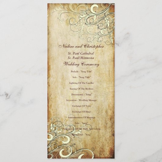 PixDezines Vintag Creme Wirbel Hochzeitsfeiern Programm (Rückseite)