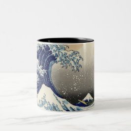PixDezines Vintag, Great Wave, Hokusai 葛 飾 北 斎 の 神 Zweifarbige Tasse