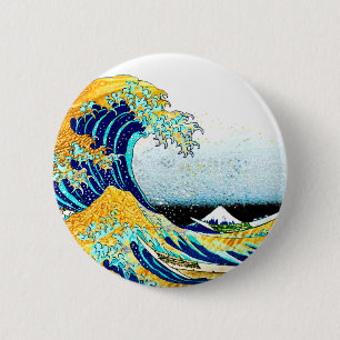 PixDezines Vintag, große Welle, Hokusai 葛飾北斎の神奈川沖浪 Button