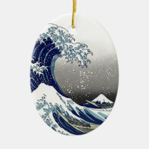 PixDezines Vintag, große Welle, Hokusai 葛飾北斎の神奈川沖浪 Keramik Ornament