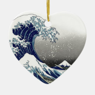 PixDezines Vintag, große Welle, Hokusai 葛飾北斎の神奈川沖浪 Keramik Ornament