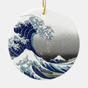 PixDezines Vintag, große Welle, Hokusai 葛飾北斎の神奈川沖浪 Keramik Ornament