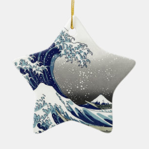 PixDezines Vintag, große Welle, Hokusai 葛飾北斎の神奈川沖浪 Keramikornament