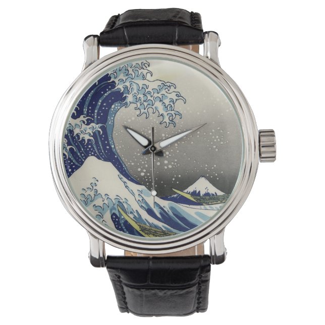 PixDezines Vintag, Große Welle, Hokusai 葛 飾 北 斎 の  Armbanduhr (Vorderseite)
