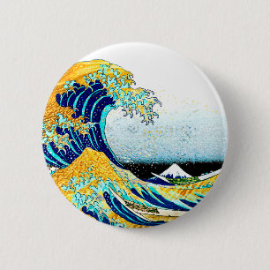 PixDezines Vintag, Große Welle, Hokusai 葛 飾 北 斎 の  Button