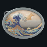 PixDezines Vintag, Große Welle, Hokusai 葛 飾 北 斎 の  Ovale Gürtelschnalle<br><div class="desc">Pix Dezinves Vintag von japanischer Kunst mit Imitaten goldenen Akzent. Die Große Welle von Kanagawa ist eine der am meisten gesehenen weltweit. Der Künstler,  Hokusai,  1832 (Edo Periode). Okinami als die großen Wellen darzustellen,  NICHT als Tsunami. Digitale Verstärkung durch PixDezines. Copyright © 2008-2014 PixDezines.com™ und PixDezines™ auf zazzle.com</div>