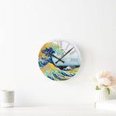 PixDezines Vintag, Große Welle, Hokusai 葛 飾 北 斎 の Runde Wanduhr (Zuhause)