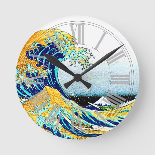 PixDezines Vintag, Große Welle, Hokusai 葛 飾 北 斎 の Runde Wanduhr (Vorderseite)